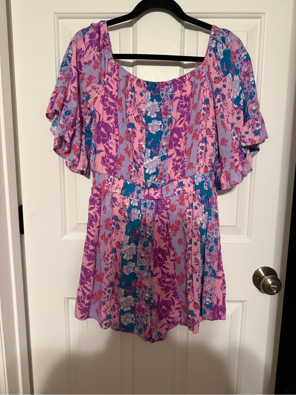 Andrée by Unit Floral Patchwork Romper baby shower gender reveal L EUC